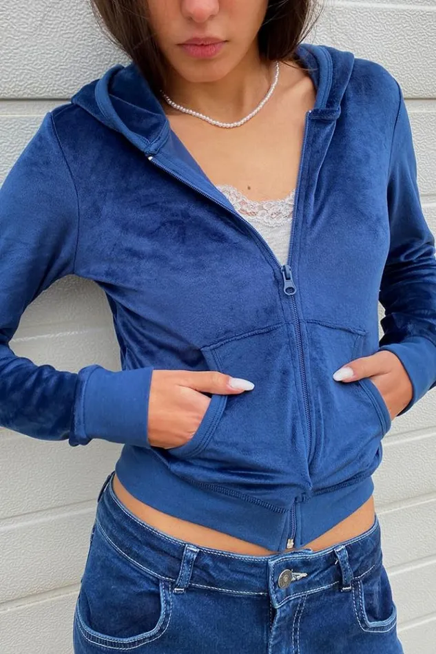 Chenille ZipUp Hoodie Women Subdued Hoodies and Sweats
