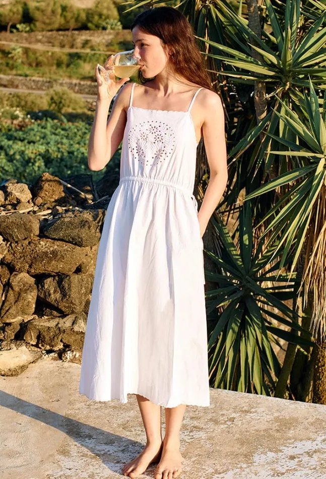 Ciao Lucia Celestine White Cotton Midi Dress Women Long Dresses