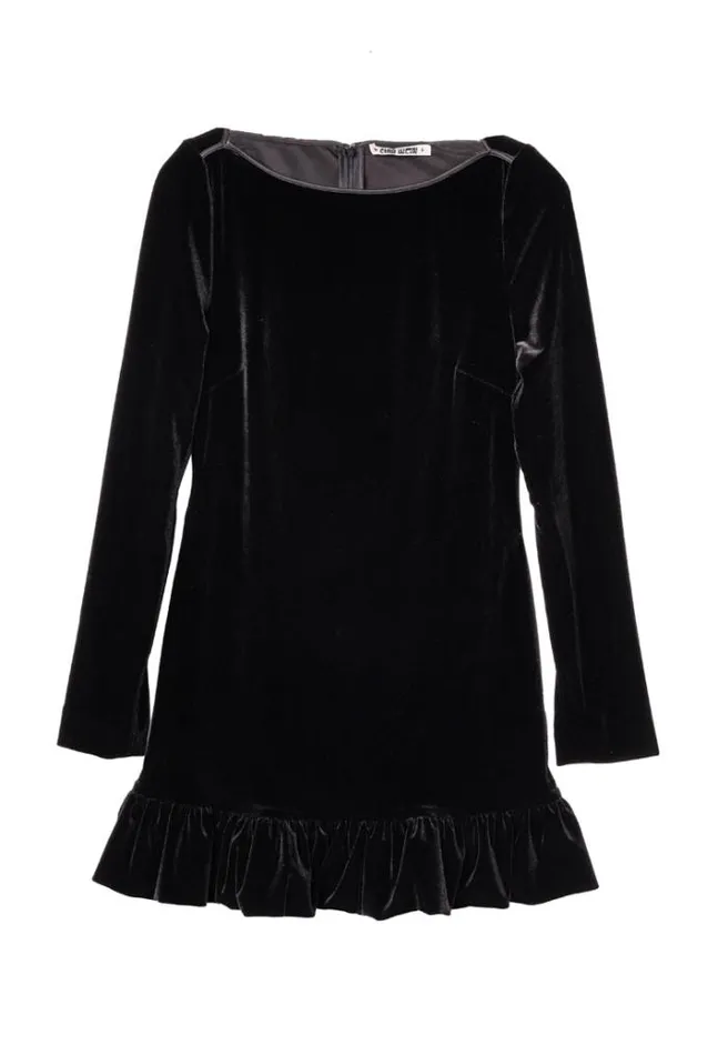 Ciao Lucia Cosette Ruffled Black Velvet Mini Dress Women Mini Dresses