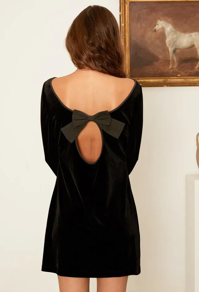 Ciao Lucia Genevieve Velvet Mini Dress With Bow Women Black Dresses