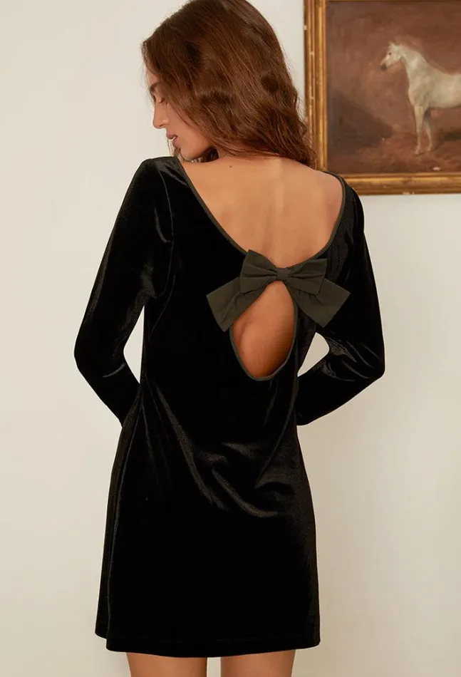 Ciao Lucia Genevieve Velvet Mini Dress With Bow Women Black Dresses