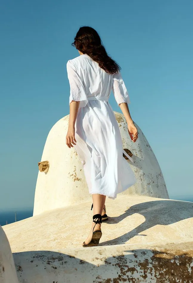 Ciao Lucia Lilou White Cotton Wrap Midi Dress Women Long Dresses