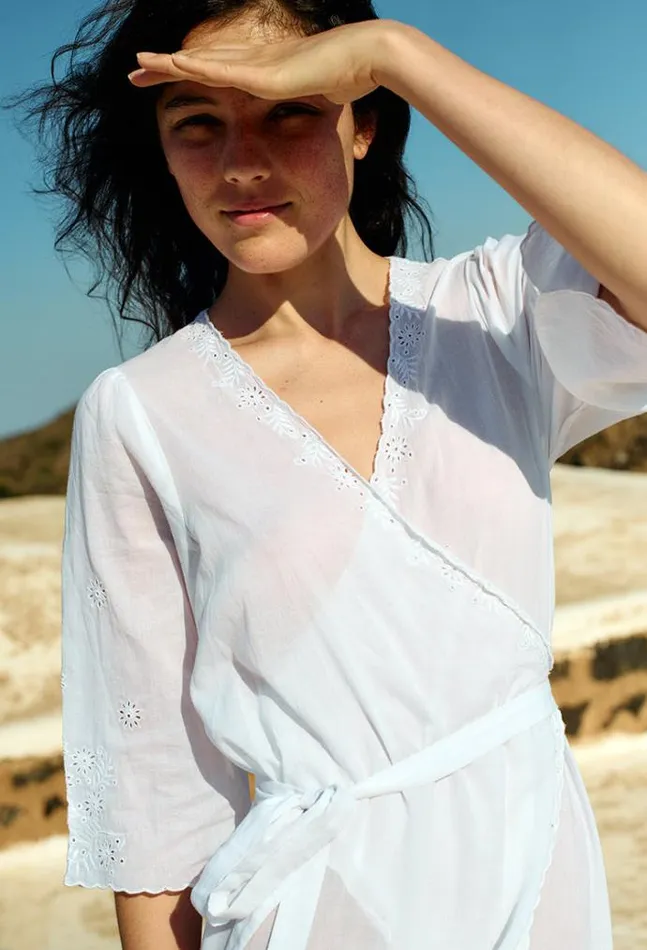 Ciao Lucia Lilou White Cotton Wrap Midi Dress Women Long Dresses