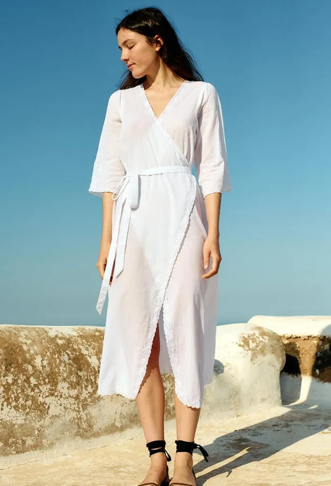 Ciao Lucia Lilou White Cotton Wrap Midi Dress Women Long Dresses