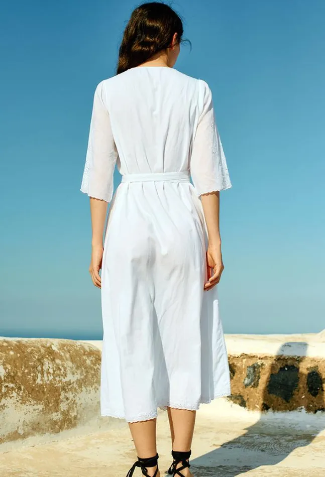 Ciao Lucia Lilou White Cotton Wrap Midi Dress Women Long Dresses