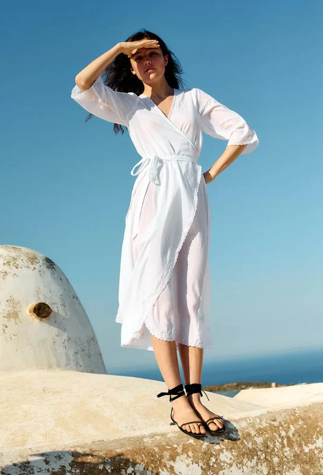 Ciao Lucia Lilou White Cotton Wrap Midi Dress Women Long Dresses