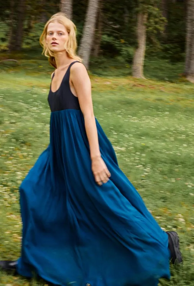 Ciao Lucia Ninette Navy Chiffon And Jersey Maxi Dress Women Long Dresses