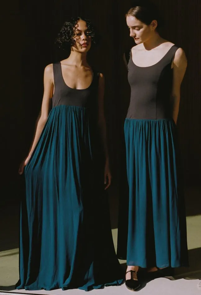 Ciao Lucia Ninette Navy Chiffon And Jersey Maxi Dress Women Long Dresses