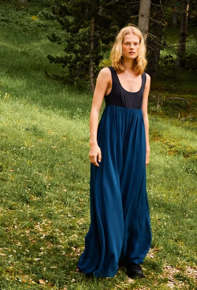 Ciao Lucia Ninette Navy Chiffon And Jersey Maxi Dress Women Long Dresses