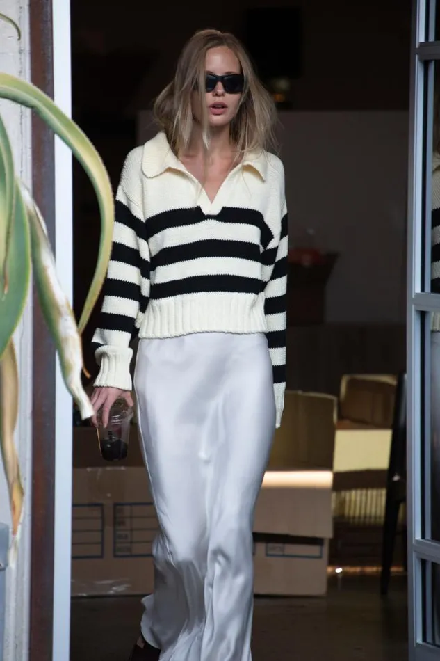 Ciao Lucia Online Venezia Polo IvoryBlack Women Polo Sweaters