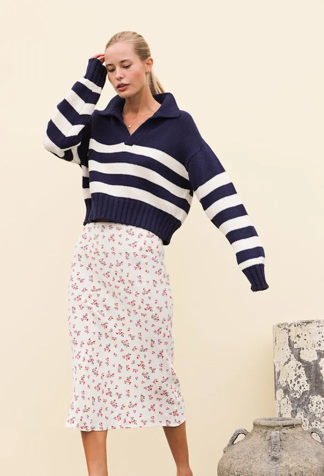 Ciao Lucia Online Venezia Polo NavyIvory Women Polo Sweaters