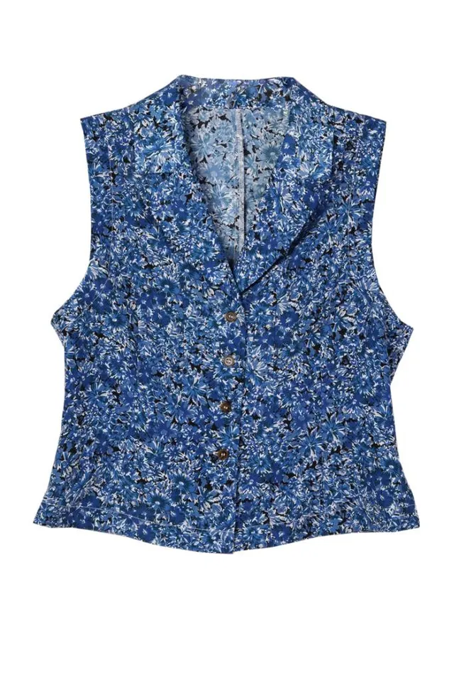 Ciao Lucia Siboney Blue Printed Sleeveless Satin Top Women Sleeveless Tops