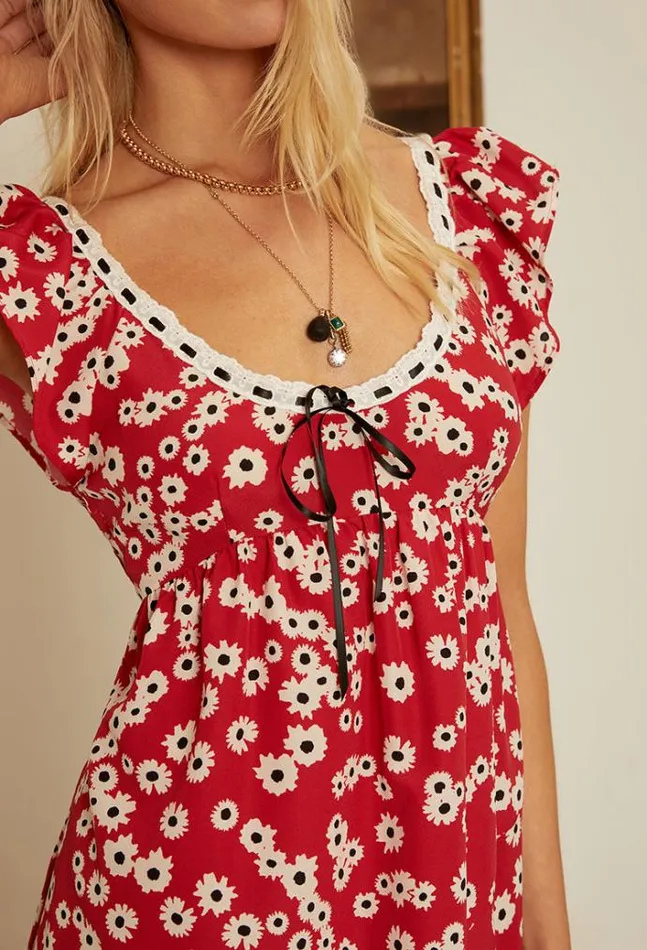 Ciao Lucia Violette Peony Print Cap Sleeved Midi Dress Women Long Dresses