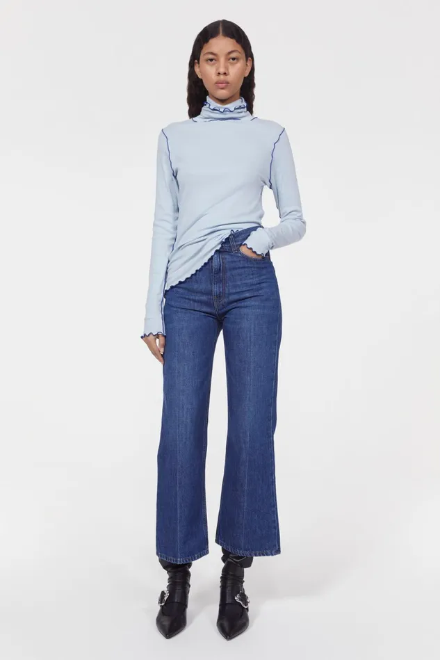 Cisne Rib Jersey Top Fog Blue Women Rodebjer Tops