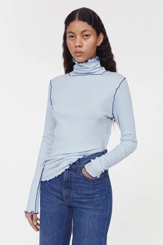 Cisne Rib Jersey Top Fog Blue Women Rodebjer Tops