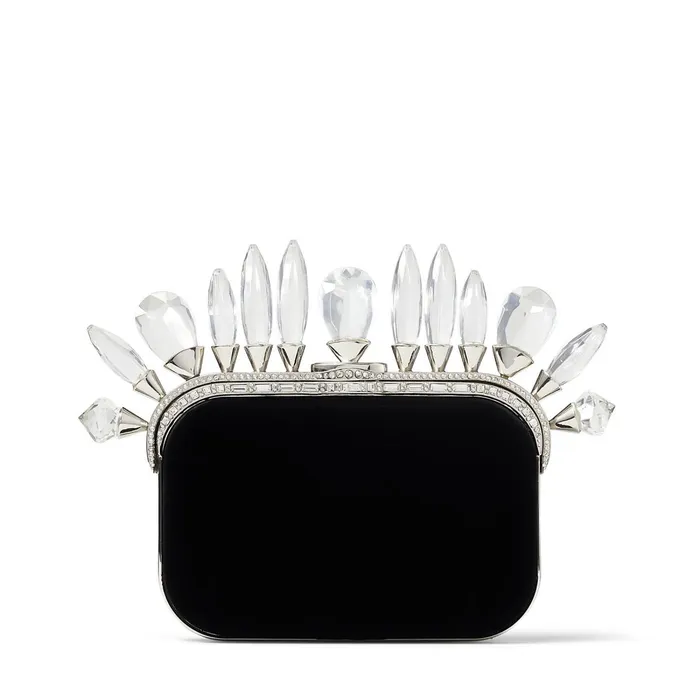 Cloud Black Velvet Clutch Bag With Crystal Crown Black Women JIMMY CHOO Clutch Bags Cloud Black Velvet Clutch Bag With Crystal Crown Black Women JIMMY CHOO Clutch Bags