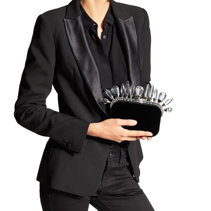 Cloud Black Velvet Clutch Bag With Crystal Crown Black Women JIMMY CHOO Clutch Bags