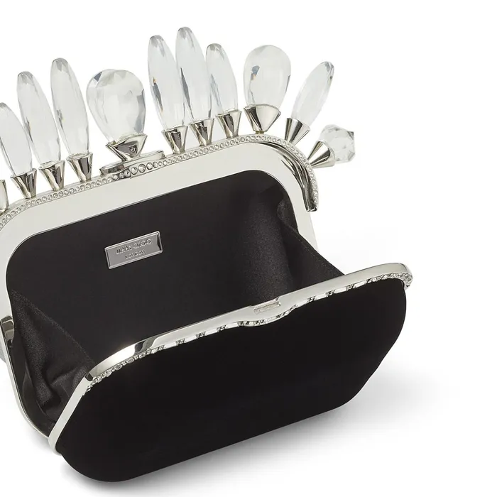 Cloud Black Velvet Clutch Bag With Crystal Crown Black Women JIMMY CHOO Clutch Bags