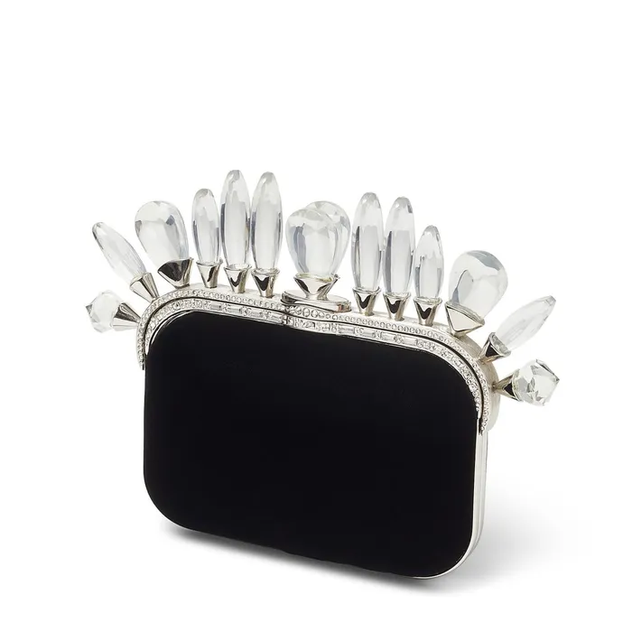Cloud Black Velvet Clutch Bag With Crystal Crown Black Women JIMMY CHOO Clutch Bags