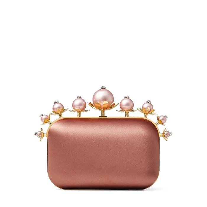 Cloud Blush Satin Clutch Bag With Pearl Flower Frame Blush Women JIMMY CHOO Clutch Bags Cloud Blush Satin Clutch Bag With Pearl Flower Frame Blush Women JIMMY CHOO Clutch Bags