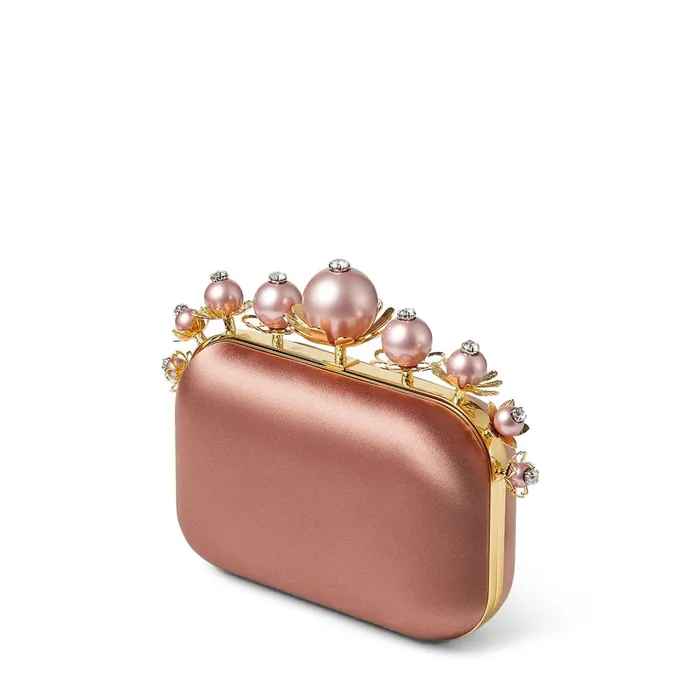 Cloud Blush Satin Clutch Bag With Pearl Flower Frame Blush Women JIMMY CHOO Clutch Bags