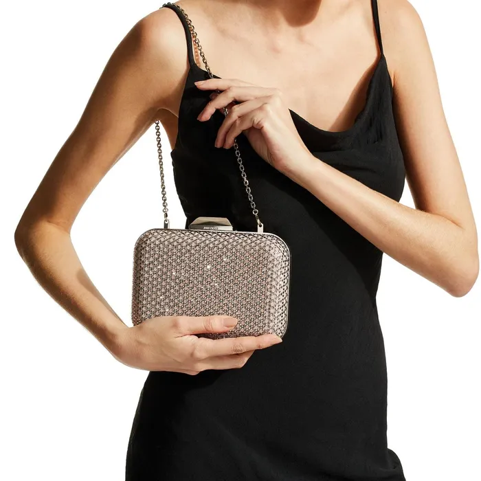 CloudXl BalletPink Suede Clutch Bag With Diamond Motif Crystal Hotfix Ballet Pink Women JIMMY CHOO Clutch Bags
