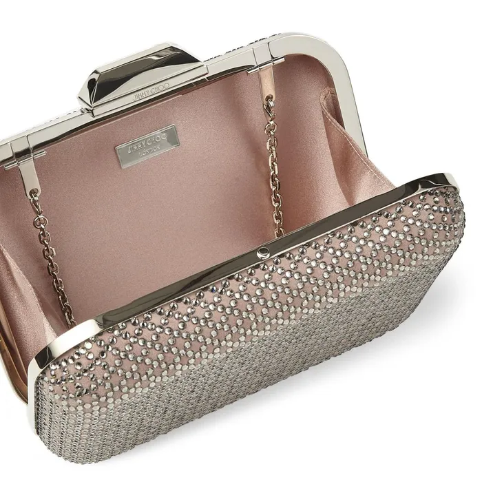 CloudXl BalletPink Suede Clutch Bag With Diamond Motif Crystal Hotfix Ballet Pink Women JIMMY CHOO Clutch Bags