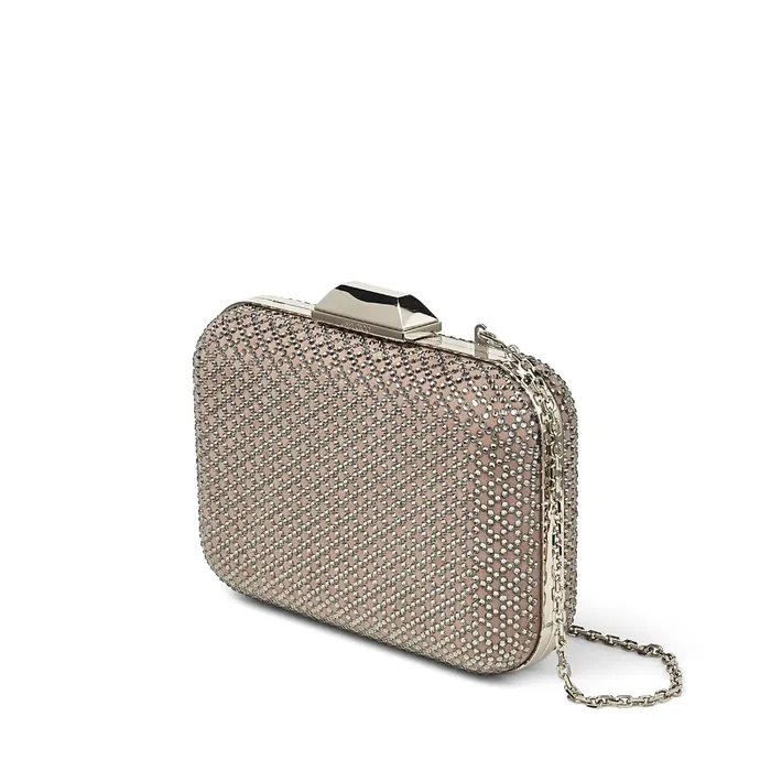 CloudXl BalletPink Suede Clutch Bag With Diamond Motif Crystal Hotfix Ballet Pink Women JIMMY CHOO Clutch Bags