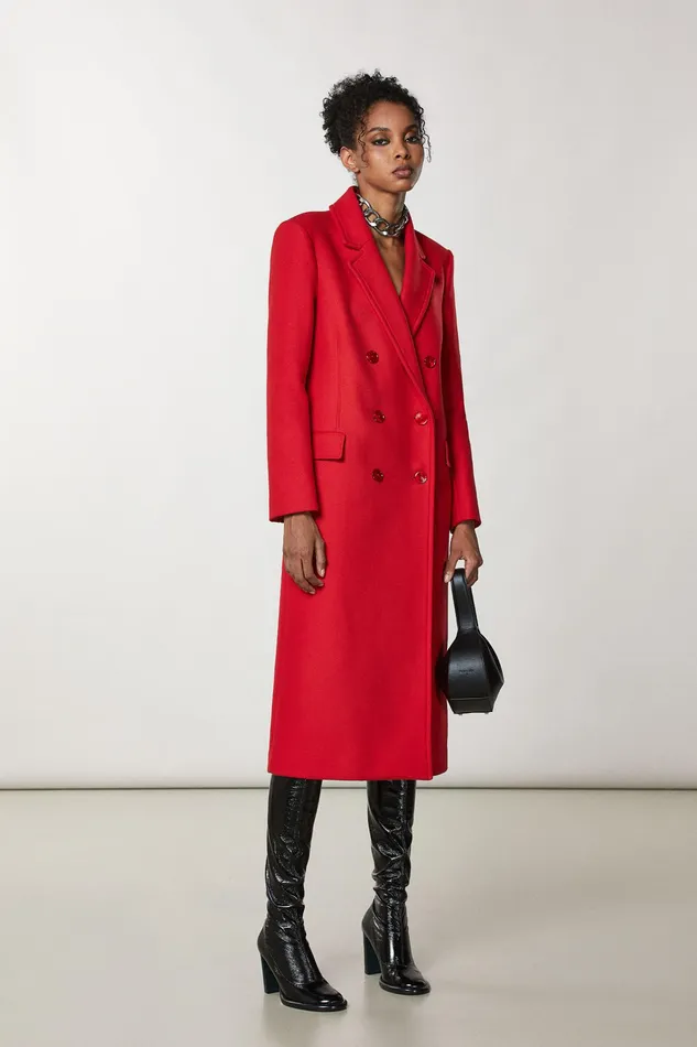 Coats Women Patrizia Pepe DoubleBreasted Cloth Coat Infrarouge Red