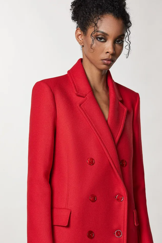 Coats Women Patrizia Pepe DoubleBreasted Cloth Coat Infrarouge Red