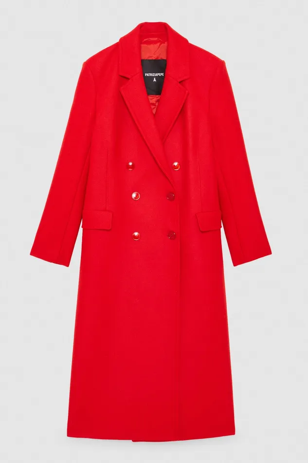 Coats Women Patrizia Pepe DoubleBreasted Cloth Coat Infrarouge Red