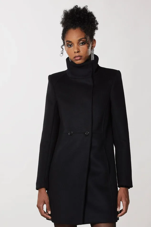 Coats Women Patrizia Pepe Essential High Neck Coat Nero