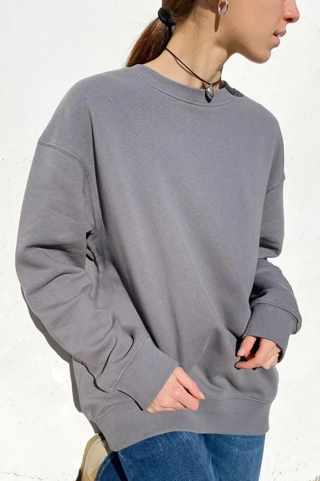 Crew Neckline Sweatshirt Women Subdued Hoodies and Sweats