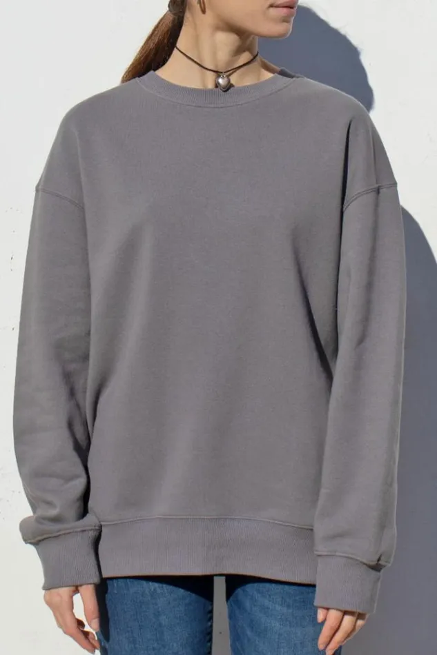 Crew Neckline Sweatshirt Women Subdued Hoodies and Sweats