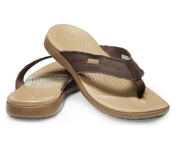 Crocs FlipFlops Mens Santa Cruz Canvas Flip Espresso Khaki Cheap On Sale