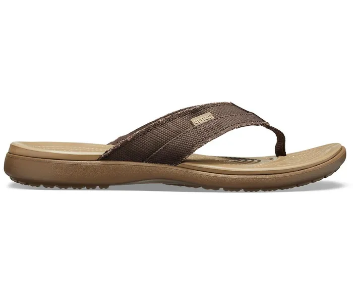 Crocs FlipFlops Mens Santa Cruz Canvas Flip Espresso Khaki Cheap On Sale