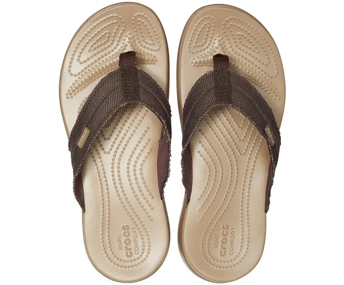 Crocs FlipFlops Mens Santa Cruz Canvas Flip Espresso Khaki Cheap On Sale