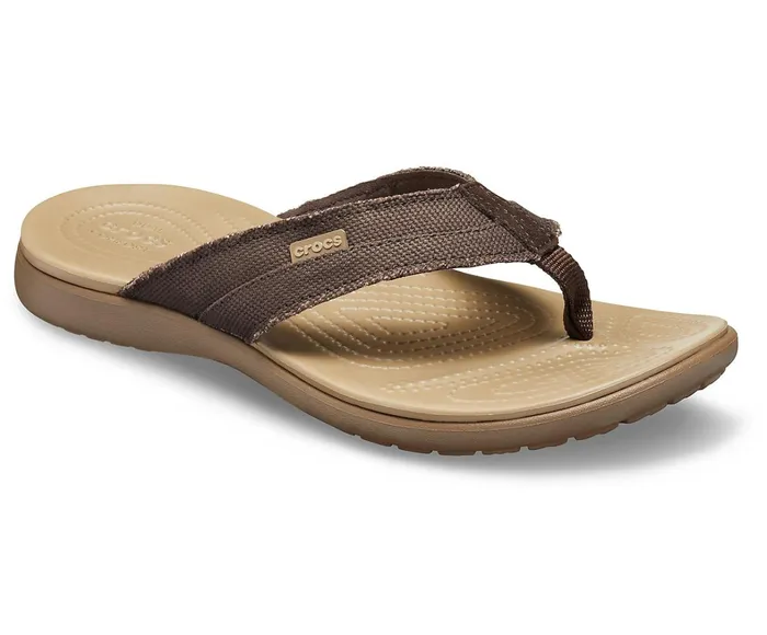 Crocs FlipFlops Mens Santa Cruz Canvas Flip Espresso Khaki Cheap On Sale