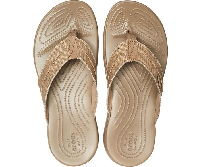 Crocs FlipFlops Mens Santa Cruz Canvas Flip Khaki Walnut Near Me