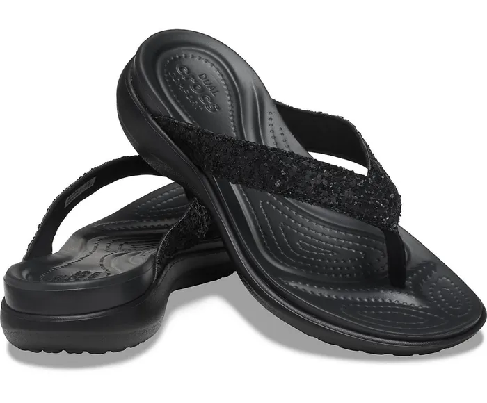 Crocs FlipFlops Womens Capri V Glitter Flip Black Cheap On Sale