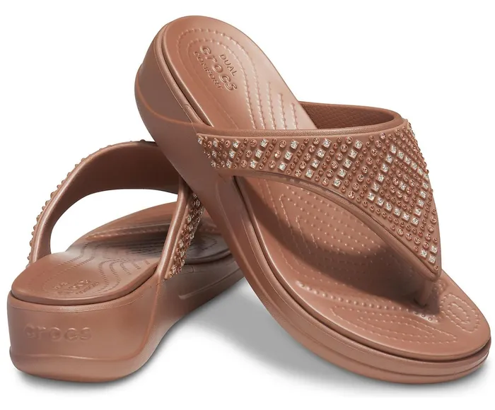 Crocs FlipFlops Womens Crocs Monterey Shimmer Wedge Flip Bronze Cheap On Sale