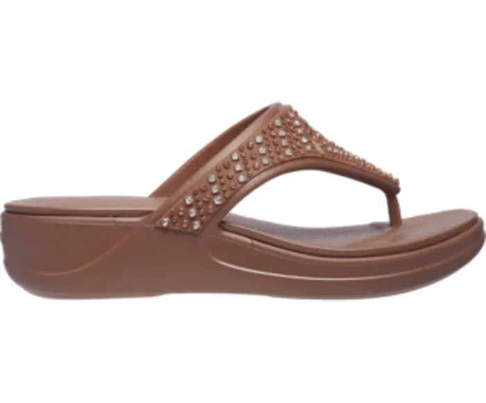 Crocs FlipFlops Womens Crocs Monterey Shimmer Wedge Flip Bronze Cheap On Sale