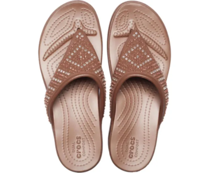 Crocs FlipFlops Womens Crocs Monterey Shimmer Wedge Flip Bronze Cheap On Sale