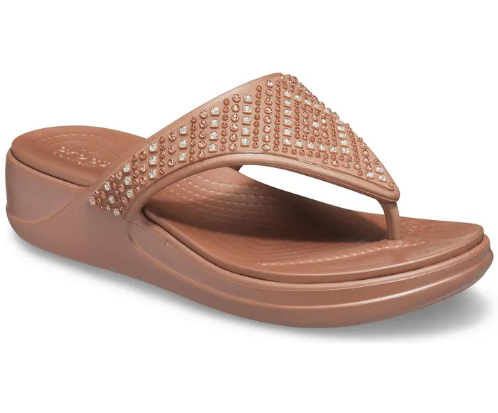 Crocs FlipFlops Womens Crocs Monterey Shimmer Wedge Flip Bronze Cheap On Sale