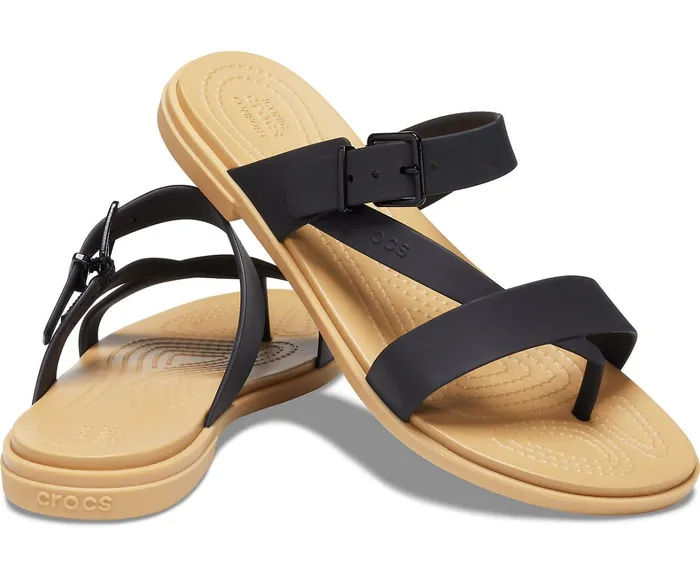Crocs FlipFlops Womens Crocs Tulum Toe Post Sandal Black Tan Near Me