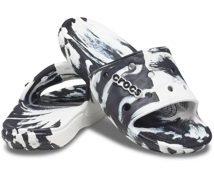 Crocs Sandals Mens Classic Crocs Marbled Slide White Black On Sale