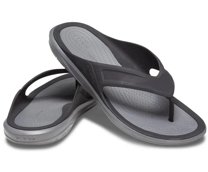 Crocs Sandals Mens Swiftwater Wave Flip BlackSlate Grey Cheap On Sale