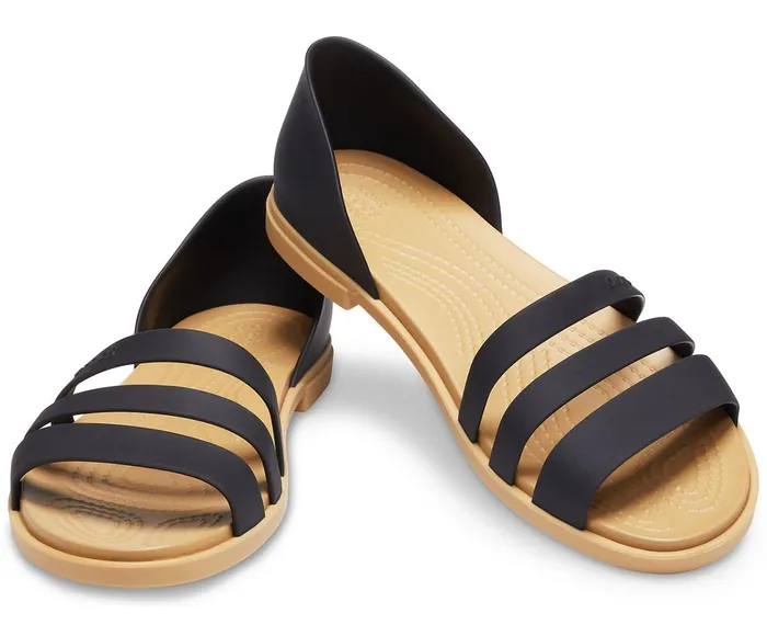 Crocs Sandals Womens Crocs Tulum Open Flat Black Tan Online