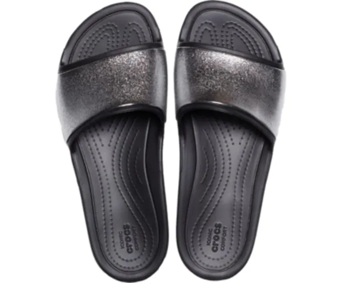 Crocs Slides Womens Crocs Sloane Shine Low Slide Black Near Me