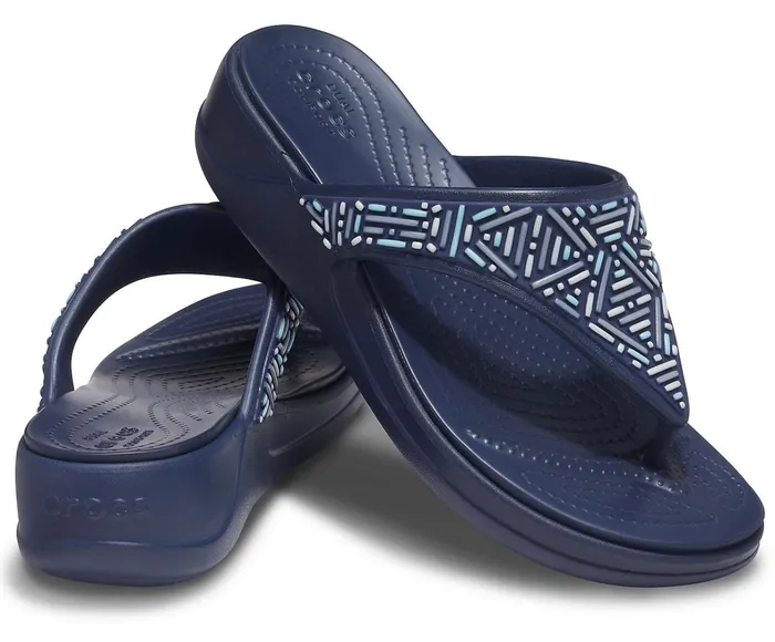 Crocs Wedges Womens Crocs Monterey Beaded Wedge Flip Navy Popular